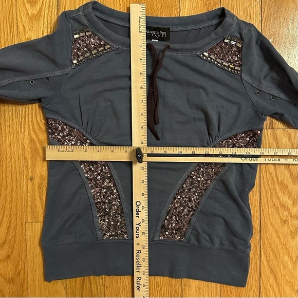 Patrizia Pepe Firenze Sweatshirt Top Wide Neck Sequin Rhinestone Blue 6 blouse - Picture 5 of 8